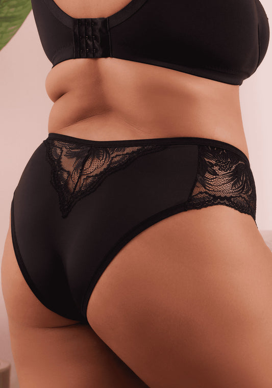 Calcinha Laterais Largas em Microfibra, Renda e Tule